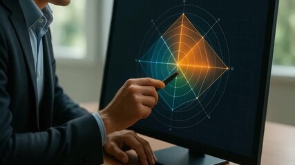 Businessman analyzing data on computer screen with digital chart visualization in professional office environment using modern technology for business strategy and analytics presentation - Powered by Adobe