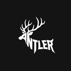 A stylized white deer silhouette with the word "ANTLER" integrated into its body against a black background.