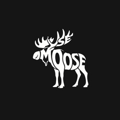 A white typographic moose logo with the word "MOOSE" forming its body on a black background.