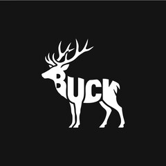 A white silhouette of a buck with the word "BUCK" integrated into its body.