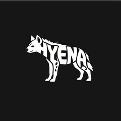 A creative typographic logo featuring a white hyena with the word 'HYENA' integrated into its body on a black background.