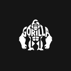 A striking black and white logo design featuring a gorilla silhouette formed by the word "GORILLA".