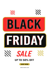 Black Friday sale background up to 50% off fifty percent off, shop now. Modern design. Background for posters, cards, banners. Vector illustration.