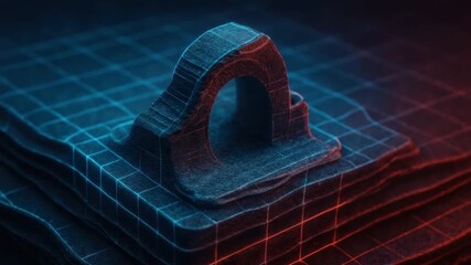 3d model digital design wireframe abstract shape technology concept futuristic object glowing lines blue light red light geometric form layered structure virtual structure computer graphics modern - Powered by Adobe