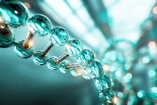 Abstract DNA structure with glowing spheres, science and medical concept. This image shows a close-up of a DNA structure with glowing spheres, perfect for scientific or medical concepts.
