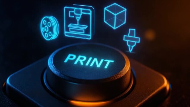 Print button 3d printing technology concept with glowing showcasing digital manufacturing innovation futuristic interface additive manufacturing and digital fabrication automation design