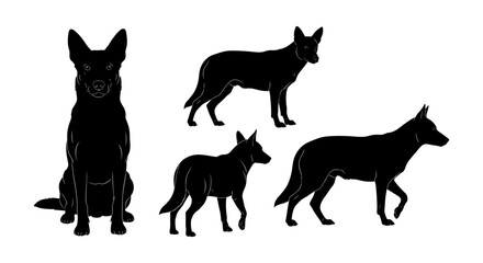 Fototapeta premium Silhouette collection of german shepherds in various poses