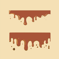Melted chocolate dripping on white. Brown cocoa blend with milk tones. Smooth liquid drip texture.