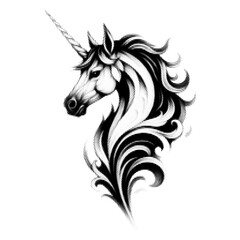 Abstract unicorn vintage y2k halftone art, mystical fantasy stipple brutalist retro vector png with transparent background, dreamy 2000s aesthetic photocopy effect tattoo
