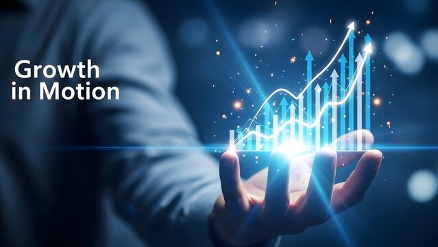 Hand holding digital growth chart display