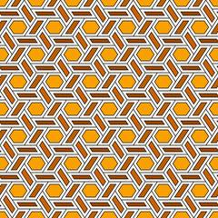 Hexagonal seamless pattern. Mosaic tiles. Geometrical wallpaper. Honeycomb print. Ethnic ornament illustration. Wicker background. Flooring image. Geometric backdrop. Vector work