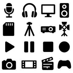 Media Icons Collection: A curated collection of media icons, artfully arranged, encompassing elements of audio, video, and visual media, ideal for digital projects and creative endeavors.