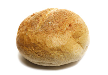 Integral rye bread loaf isolated on white background, side view