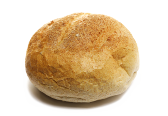 Integral rye bread loaf isolated on white background, side view