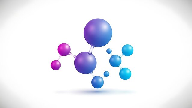 Abstract Molecular Structure with Spherical Shapes on White Background.