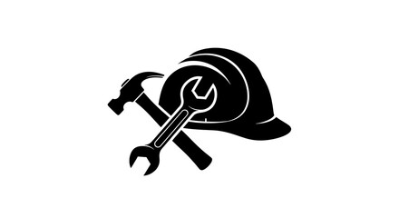 Construction Tools Silhouette - Hammer, Wrench, and Hard Hat.