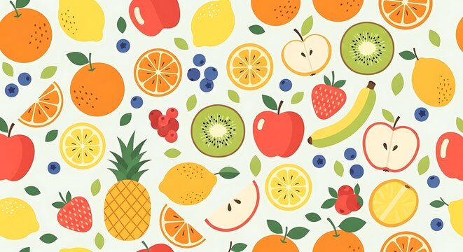 Colorful Fruit Pattern - A Delicious and Vibrant Food Illustration.