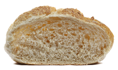 Integral rye bread loaf isolated on white background, side view