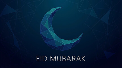 Eid Mubarak Crescent Moon Polygonal Design.