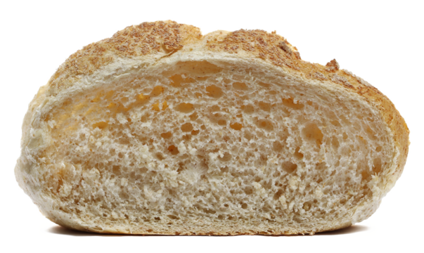 Integral rye bread loaf isolated on white background, side view