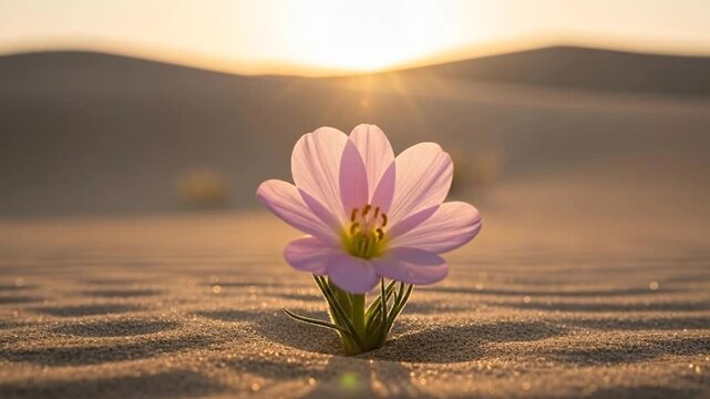Blooming Hope: A Solitary Flower Thriving in the Arid Desert Sands Landscape