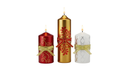 Decorative christmas candles holiday home decor wax light on transparent background