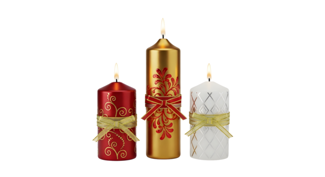 Decorative christmas candles holiday home decor wax light on transparent background