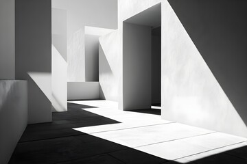 Fototapeta premium Geometric shadows cast on clean architectural surfaces, emphasizing minimalist shapes and soft visual contrasts in space