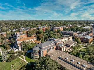 Obraz premium Aerial view of Our Lady of Victory chapel, library, Coeur de Catherine, Frey theater at St. Catherine University Saint Paul, Minnesota