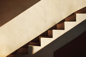 Fototapeta premium Empty staircase with sharp geometric shadows creating minimalist composition focused on simplicity and architectural purity