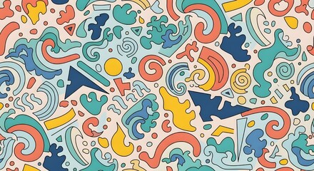 Fototapeta premium Colorful abstract pattern with organic shapes and swirling lines, creating a playful and dynamic visual texture.