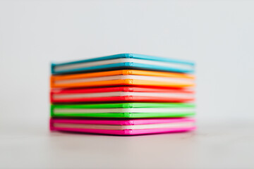 colourful children books on minimalist setup, concept of learning to read and early education