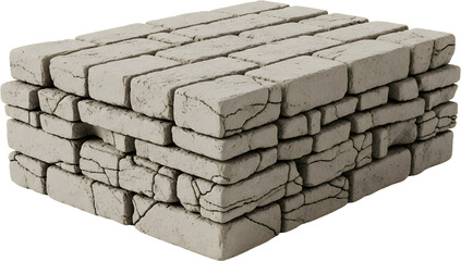 Obraz premium Stacked light brown bricks with visible cracks and texture on a transparent background building material construction cracked