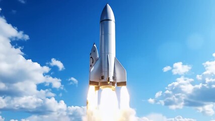 Rocket Launching into the Bright Blue Sky, a Powerful Display of Advanced Space Technology and Human Ambition - Powered by Adobe