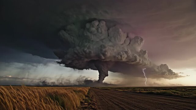 Mesmerizing time-lapse of a colossal supercell thunderstorm with dramatic lightning strikes over