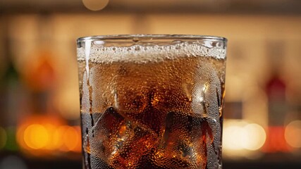 Refreshing Cola Pour CloseUp of Fizzy Drink with Ice Cubes Splashing in a Glass Perfect for Summer Refreshment and Beverage Advertising.