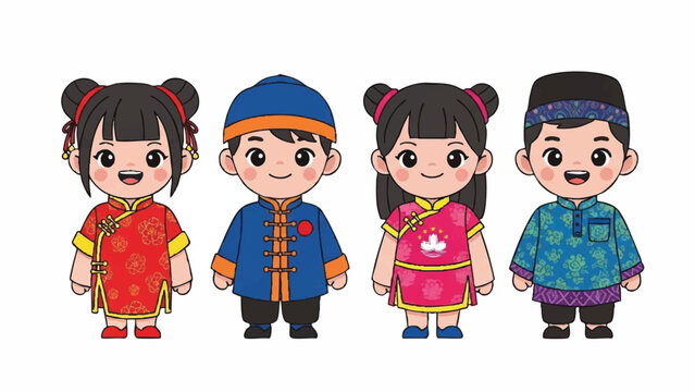 Diverse Children in Traditional Clothing