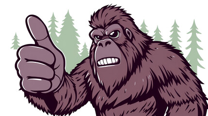 Bigfoot Thumbs Up Stylized Vector Illustration