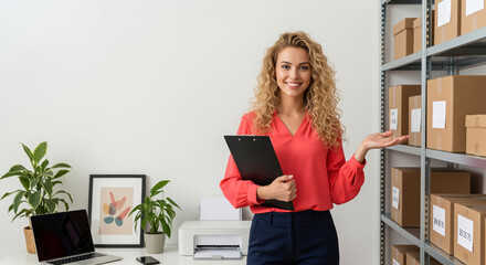 Ecommerce fulfillment coordinator running in house order picking and packing for an online store, useful visual for software vendors promoting inventory tools and small business shipping platforms