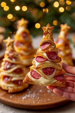 Christmas tree puff pastry with salami and cheese