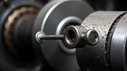 cotter pin holding a shaft in machinery, cotter pin through the end of a pin. Industrial concept.