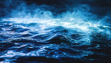 Fototapeta premium Deep blue water, rippling waves, ethereal smoke