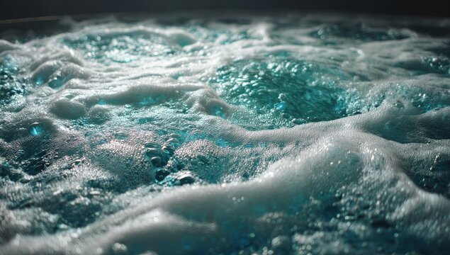 Close-up of bubbly turquoise spa water