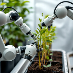Smart robotic arms performing grafting on plant saplings