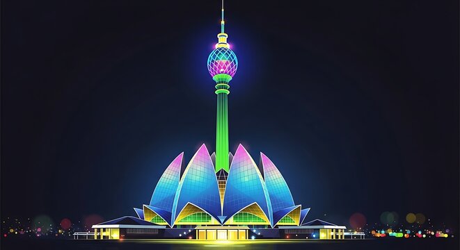 Lotus Tower Colombo Sri Lanka Illuminated at Night.