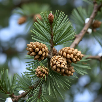 Branches of a swiss stone pine with stone pine cones