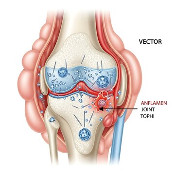 Illustration of a Knee Joint with Inflammation and Tophus.