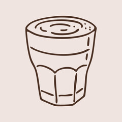 Raf coffee in a small glass. Hand drawn outline vector isolated illustration. 