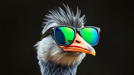 A fashionforward ose bird stylishly sporting sunglasses for a spunky look