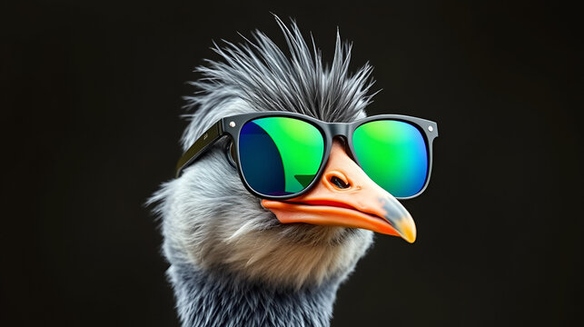 A fashionforward ose bird stylishly sporting sunglasses for a spunky look